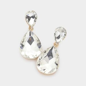 Gold Dangle Crystal Teardrop Earrings 1.7 Inch Cute Teardrop Statement Jewelry